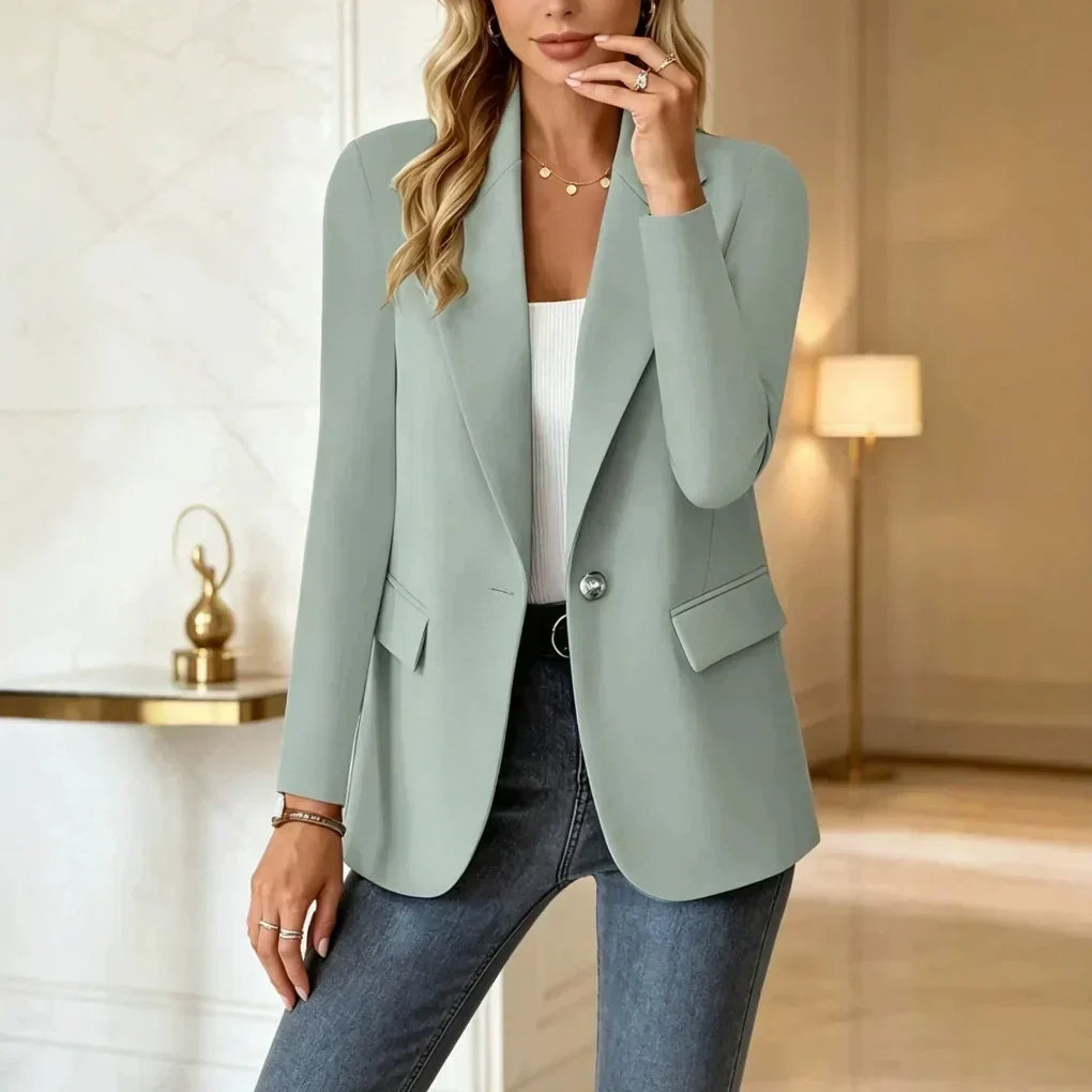 Long Blazer Lightly Tailored Notch Collar & Single Button