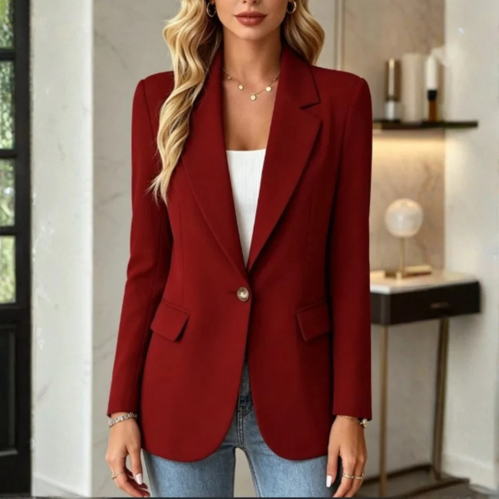 Long Blazer Lightly Tailored Notch Collar & Single Button
