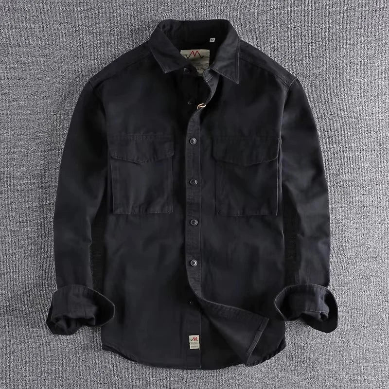 Long-Sleeve Work Shirt Cotton Twill Dual Chest Pockets Relaxed Fit