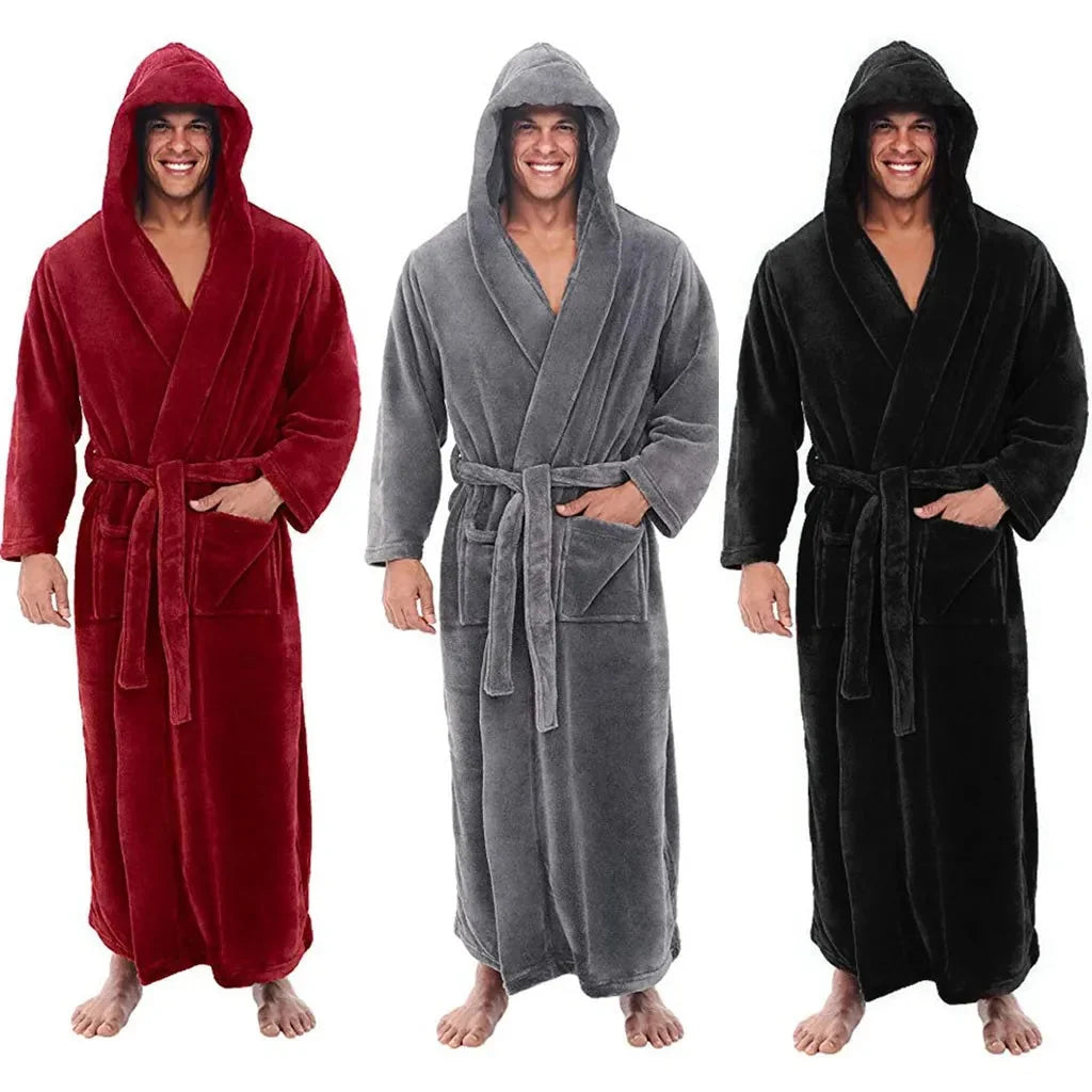 Lounge Robe Long Hooded Flannel