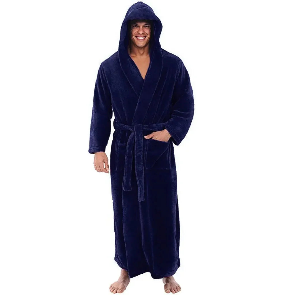 Lounge Robe Long Hooded Flannel