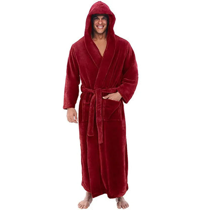 Lounge Robe Long Hooded Flannel
