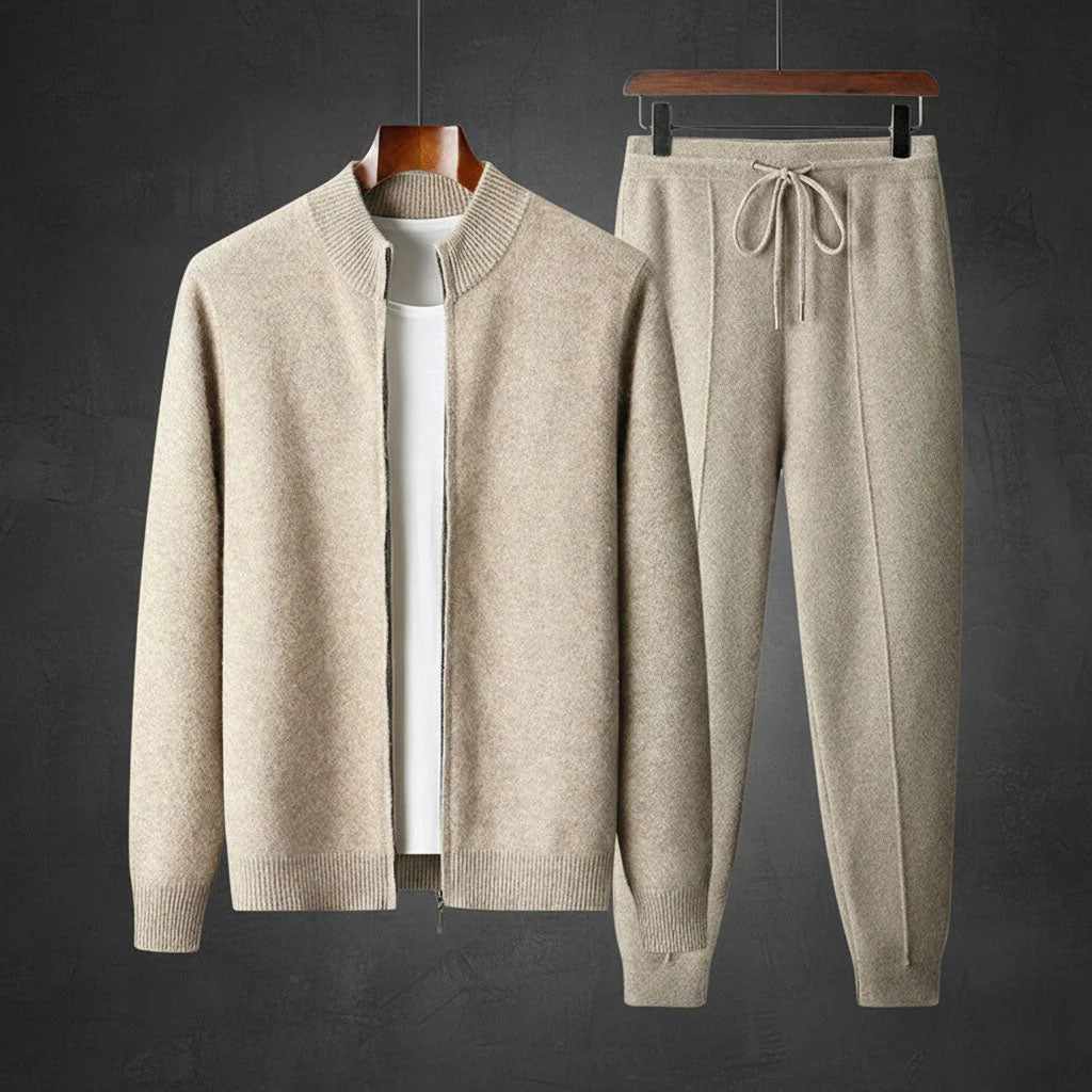 Loungewear Set Ribbed Knit Zip Jacket & Drawstring Pants