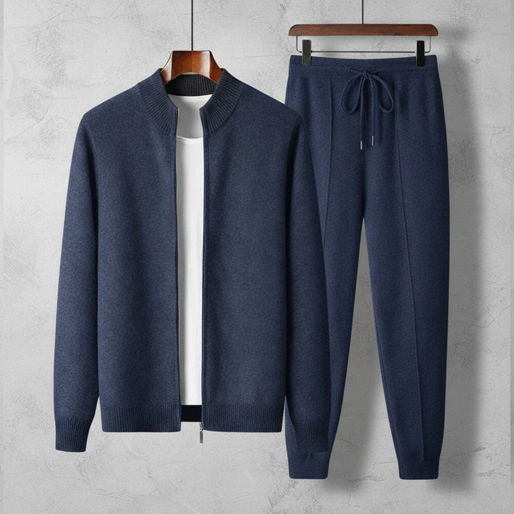 Loungewear Set Ribbed Knit Zip Jacket & Drawstring Pants