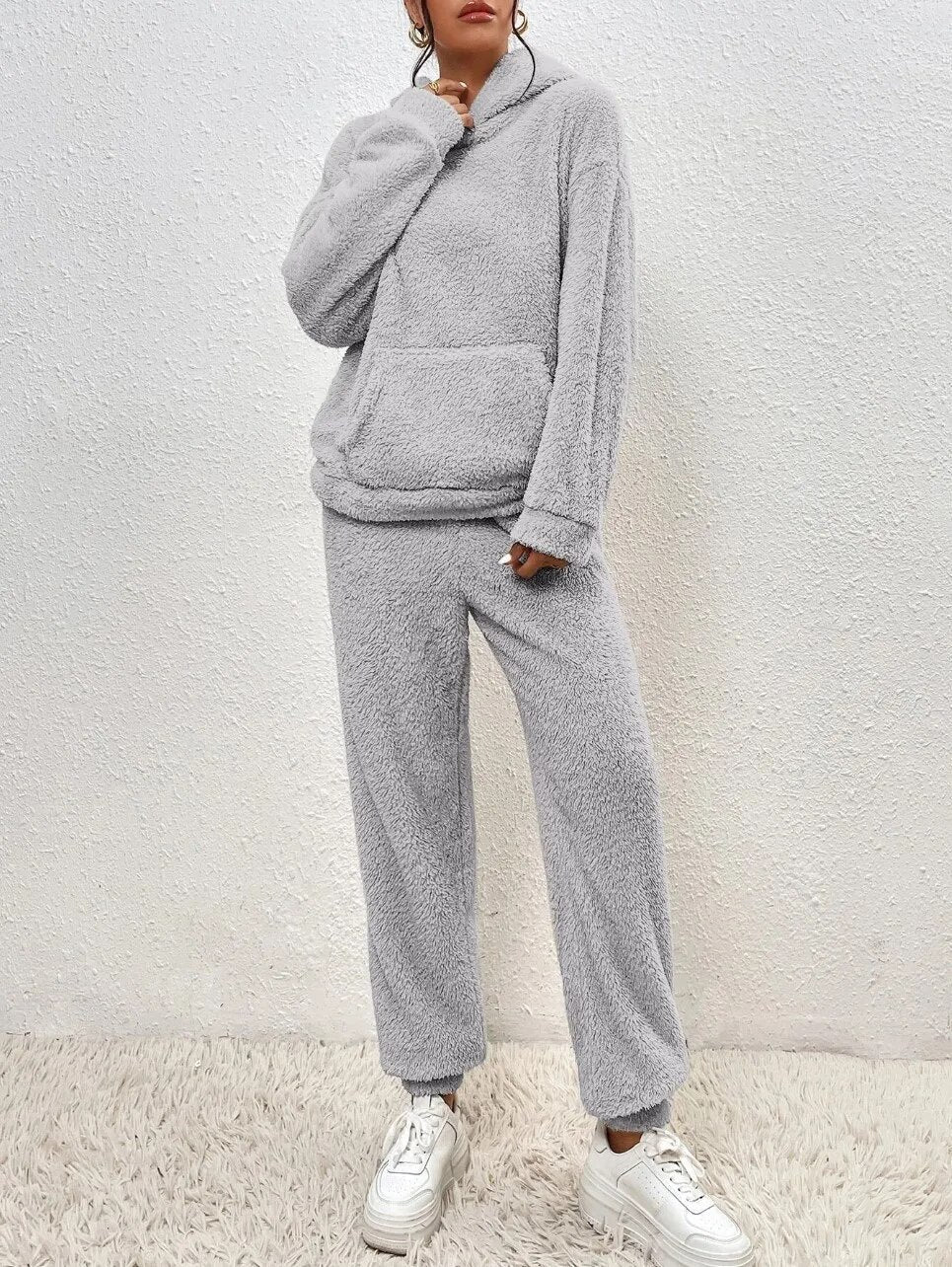 Loungewear Set Teddy Fleece Hoodie & Pants Relaxed Fit