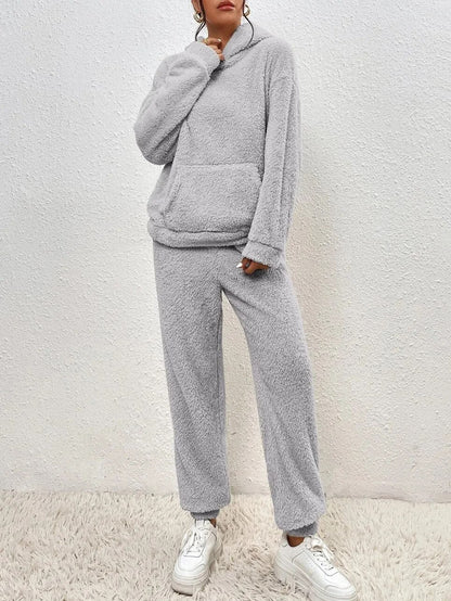Loungewear Set Teddy Fleece Hoodie & Pants Relaxed Fit