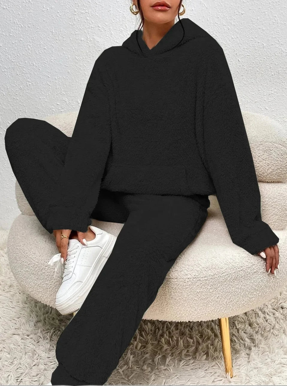 Loungewear Set Teddy Fleece Hoodie & Pants Relaxed Fit