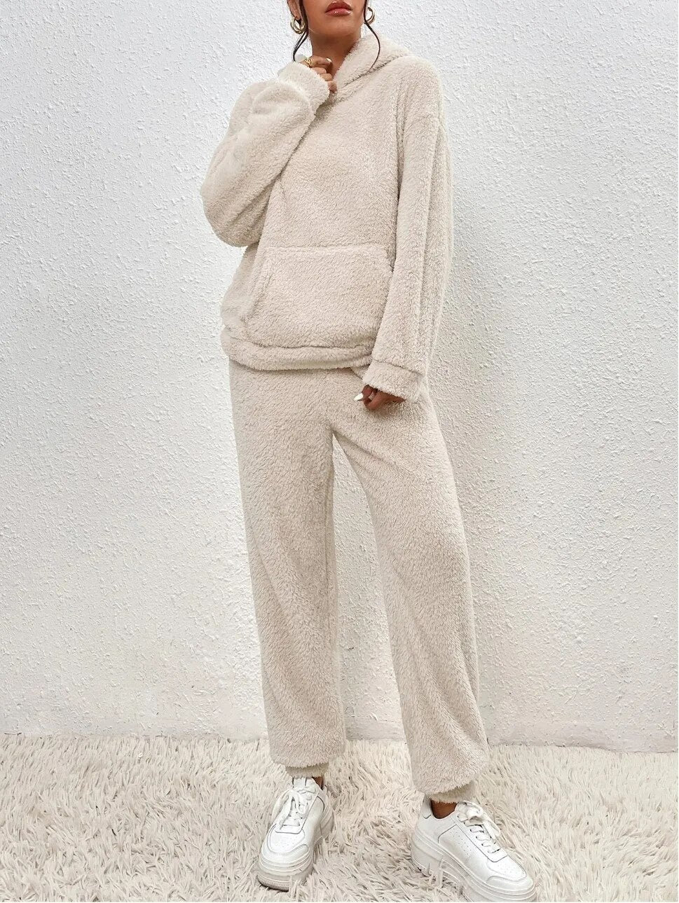 Loungewear Set Teddy Fleece Hoodie & Pants Relaxed Fit