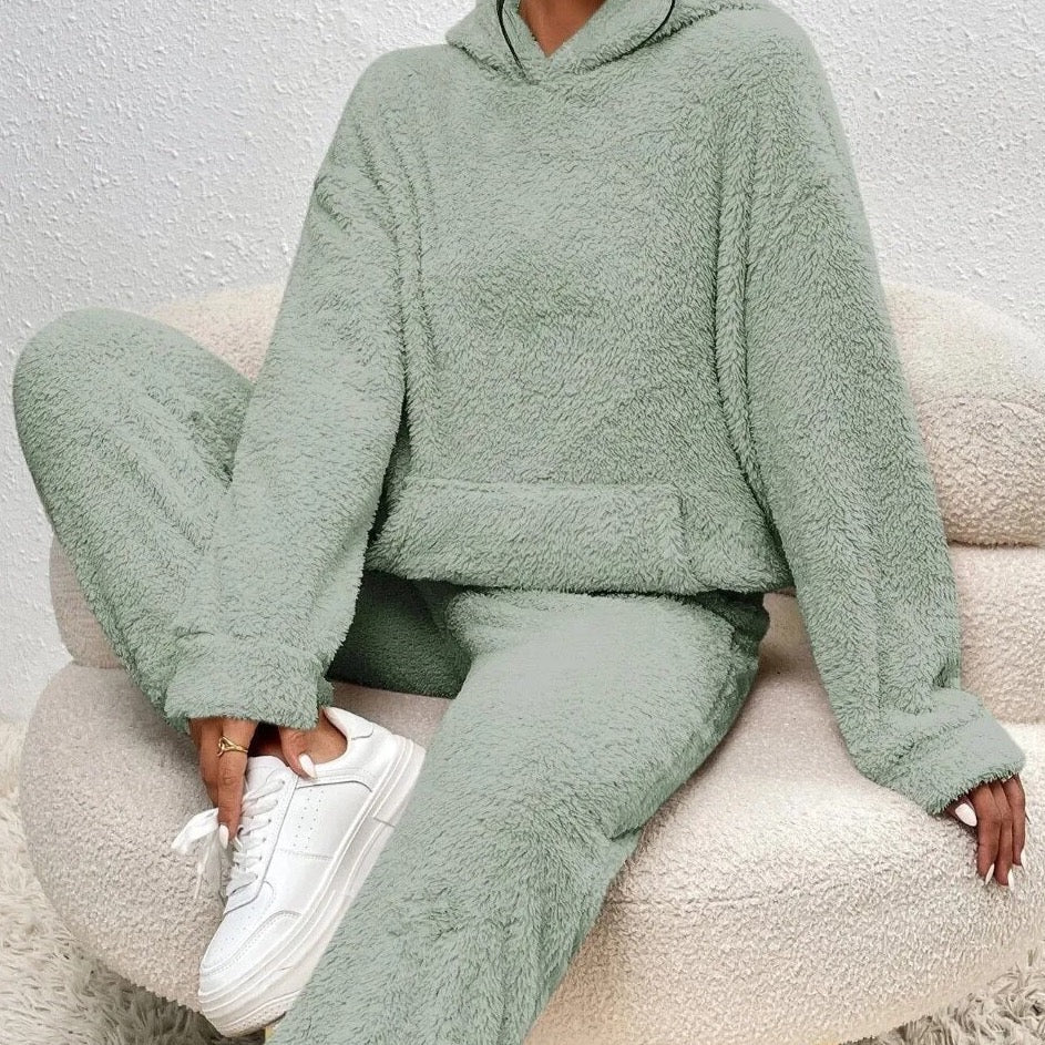 Loungewear Set Teddy Fleece Hoodie & Pants Relaxed Fit