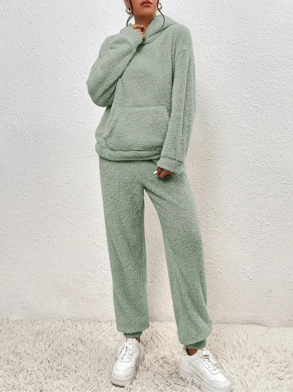 Loungewear Set Teddy Fleece Hoodie & Pants Relaxed Fit