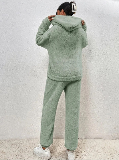 Loungewear Set Teddy Fleece Hoodie & Pants Relaxed Fit