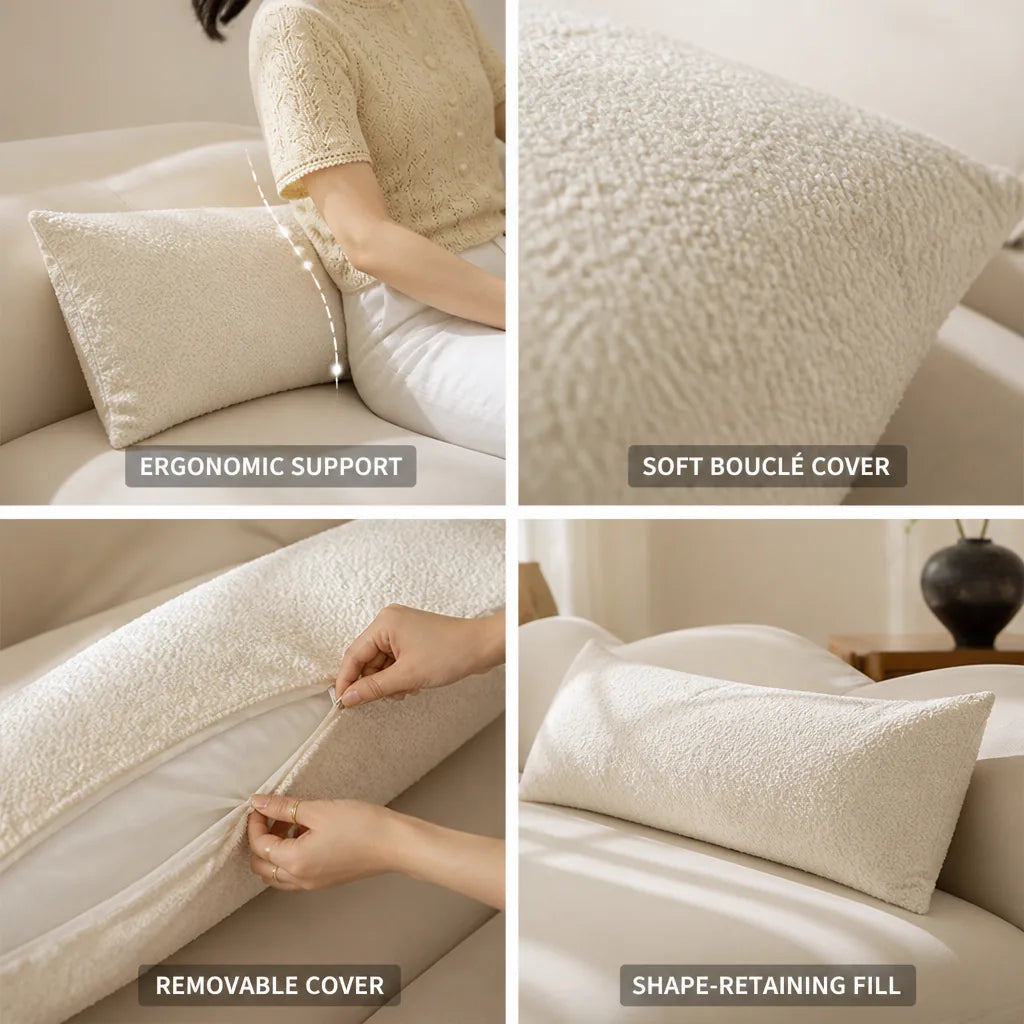 Lumbar Pillow Extra-Long Ergonomic Bouclé Cover