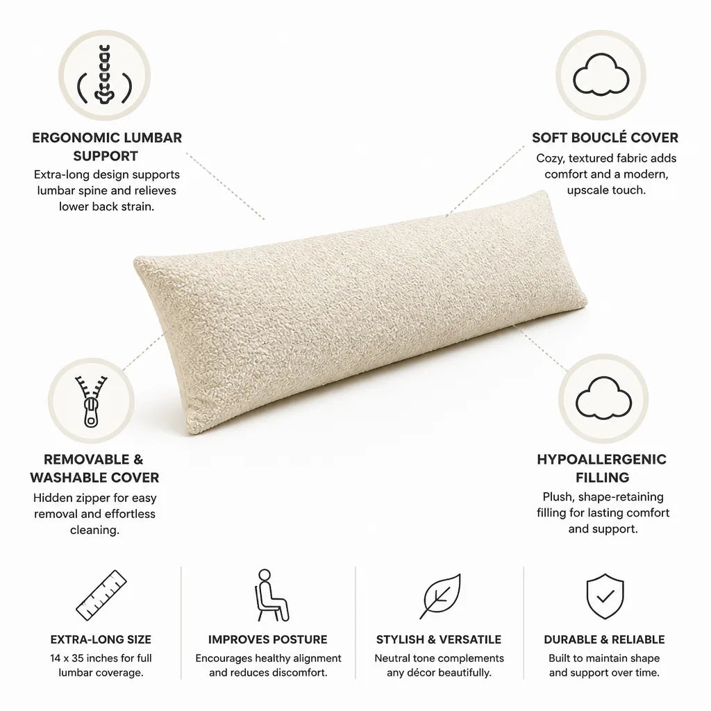 Lumbar Pillow Extra-Long Ergonomic Bouclé Cover