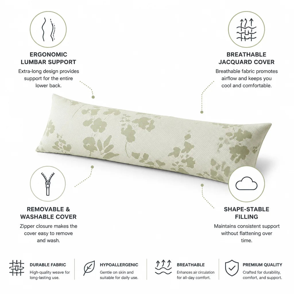 Lumbar Pillow Extra-Long Support & Breathable Jacquard Cover