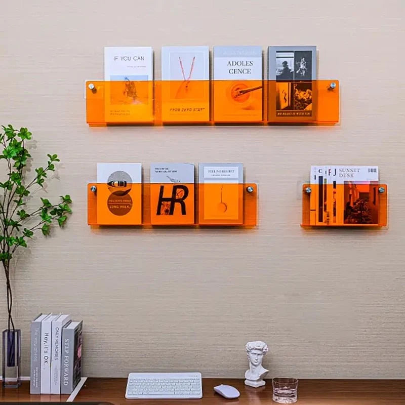 Magazine Holder Wall Shelf Clear Acrylic Space-Saving Wall-Mounted Display