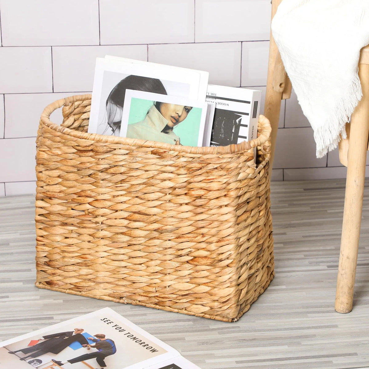 Magazine Organizer Handcrafted Woven Paper Rope Scalloped Edges