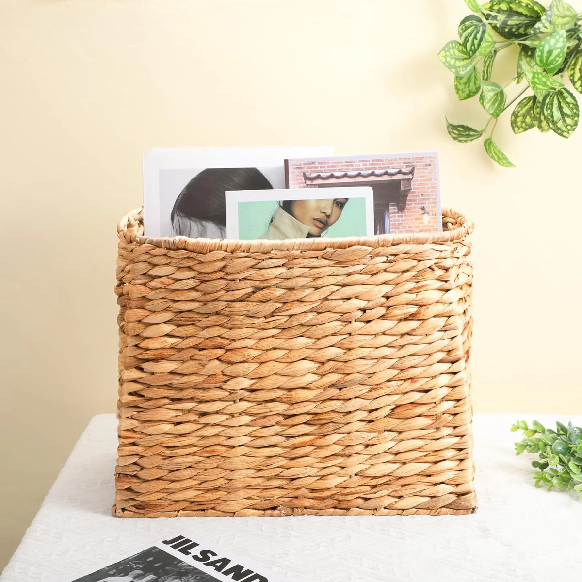 Magazine Organizer Handcrafted Woven Paper Rope Scalloped Edges