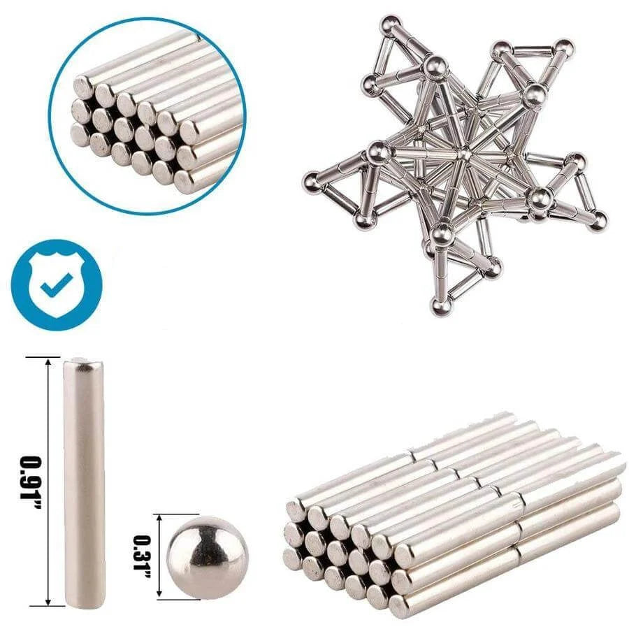 Magnetic Building Set Strong Magnets Rods & Steel Balls