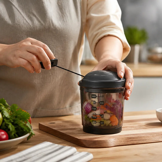 Manual Dishwasher-Safe Carbon Steel Blades Food Chopper (3-in-1)