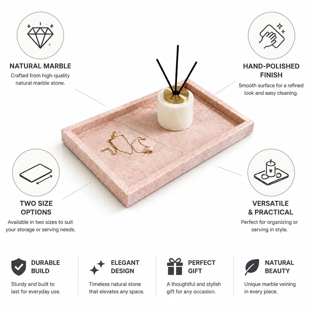 Marble Tray Natural Hand-Polished Jewelry & Serving