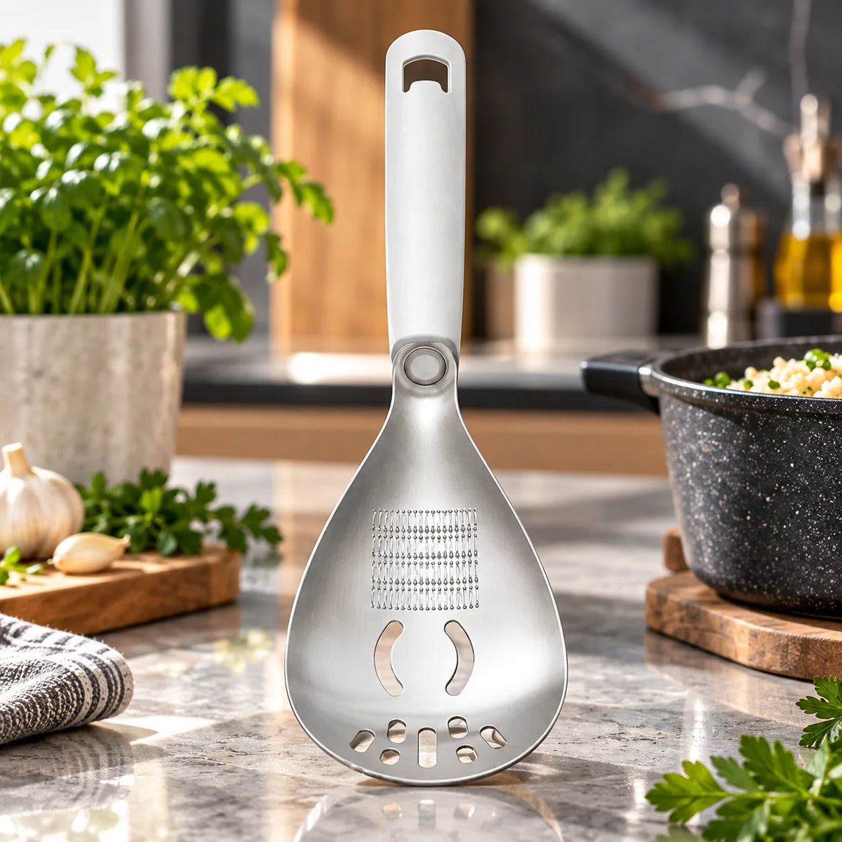 Masher & Strainer Spoon Stainless Steel Multipurpose Ergonomic Handle