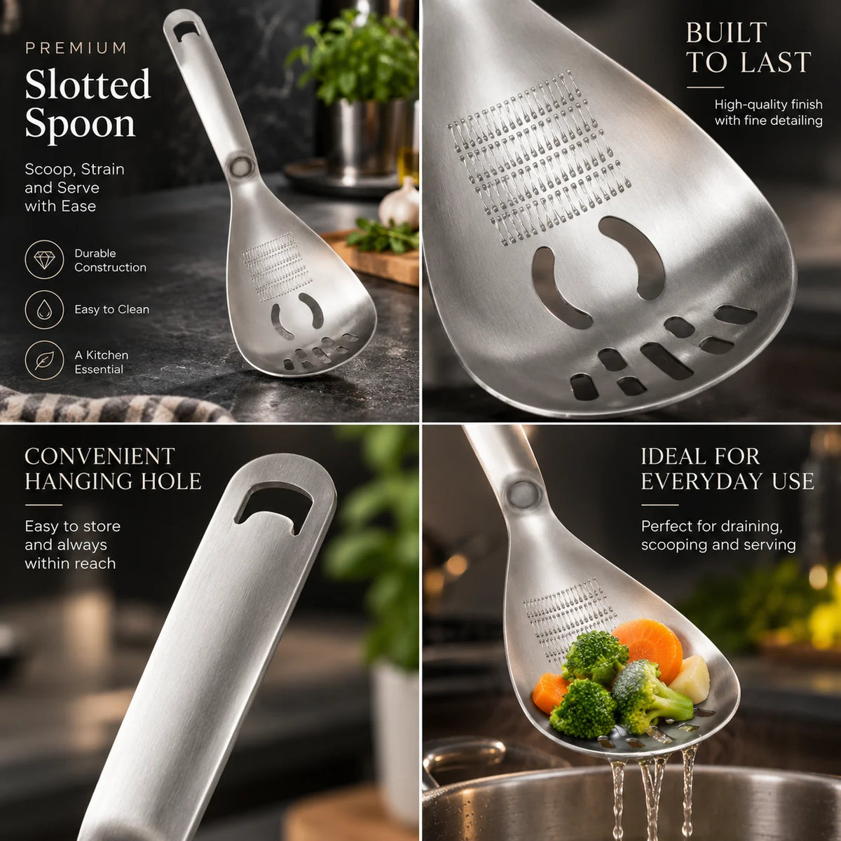 Masher & Strainer Spoon Stainless Steel Multipurpose Ergonomic Handle