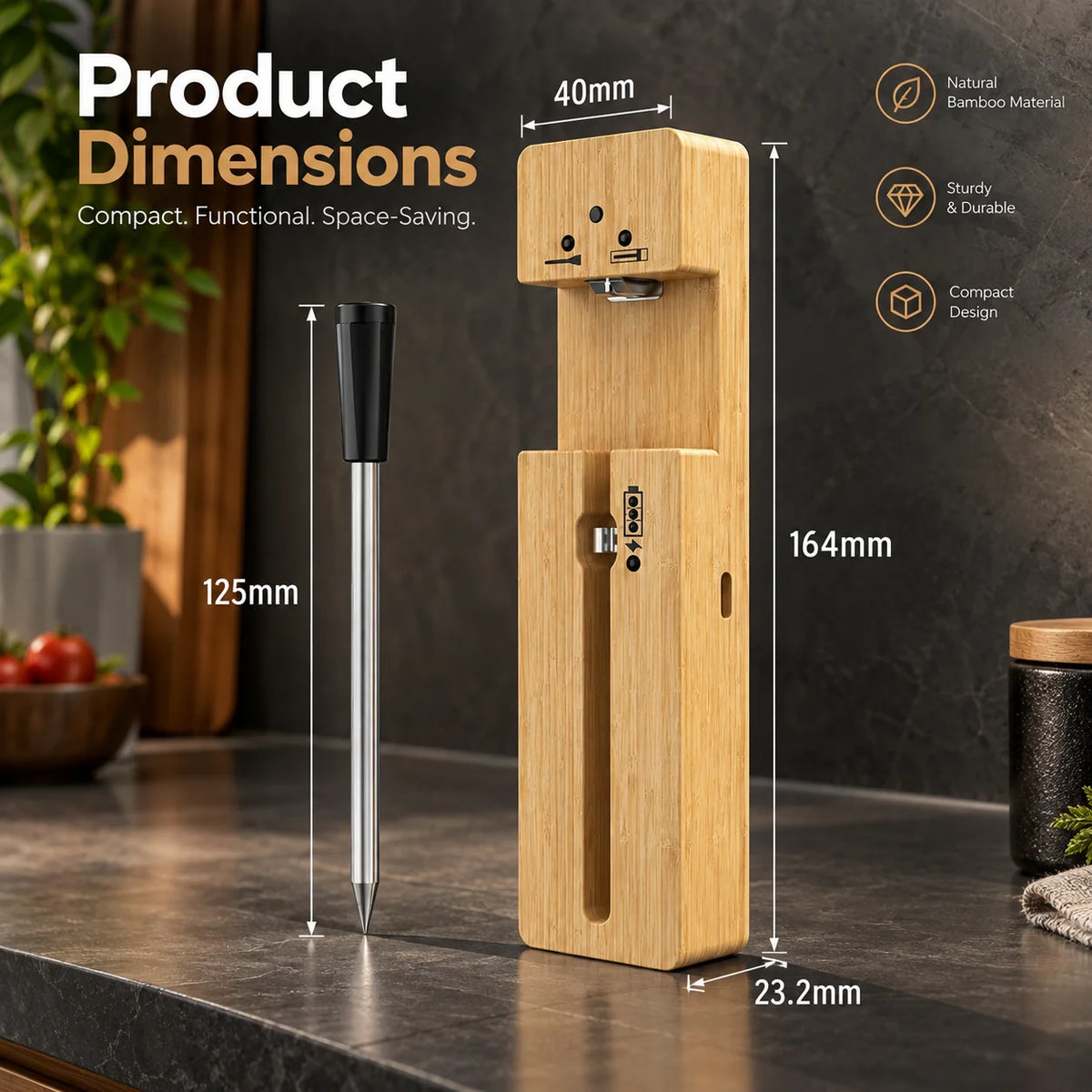 Meat Thermometer Bluetooth Long-Range Stainless Steel Probe