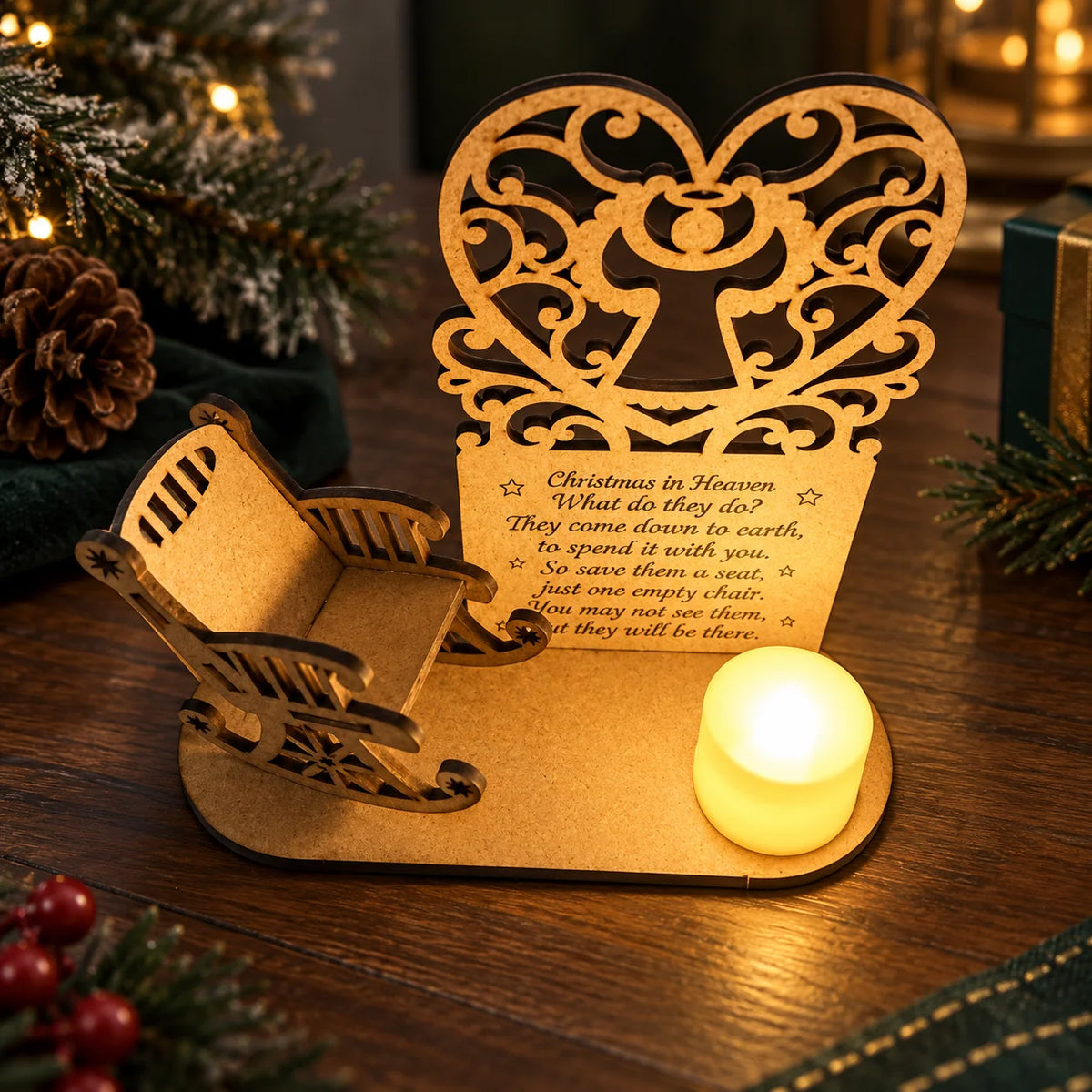 Memorial Ornament Rustic Rocking Chair & Candle Holder