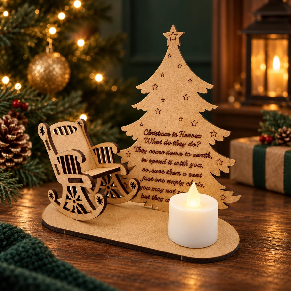 Memorial Ornament Rustic Rocking Chair & Candle Holder