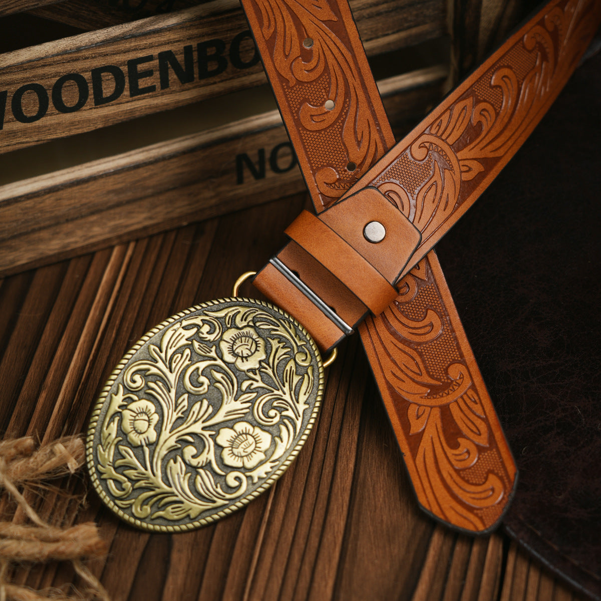 Men's Belt Western Style Vegan Leather & Metal Buckle