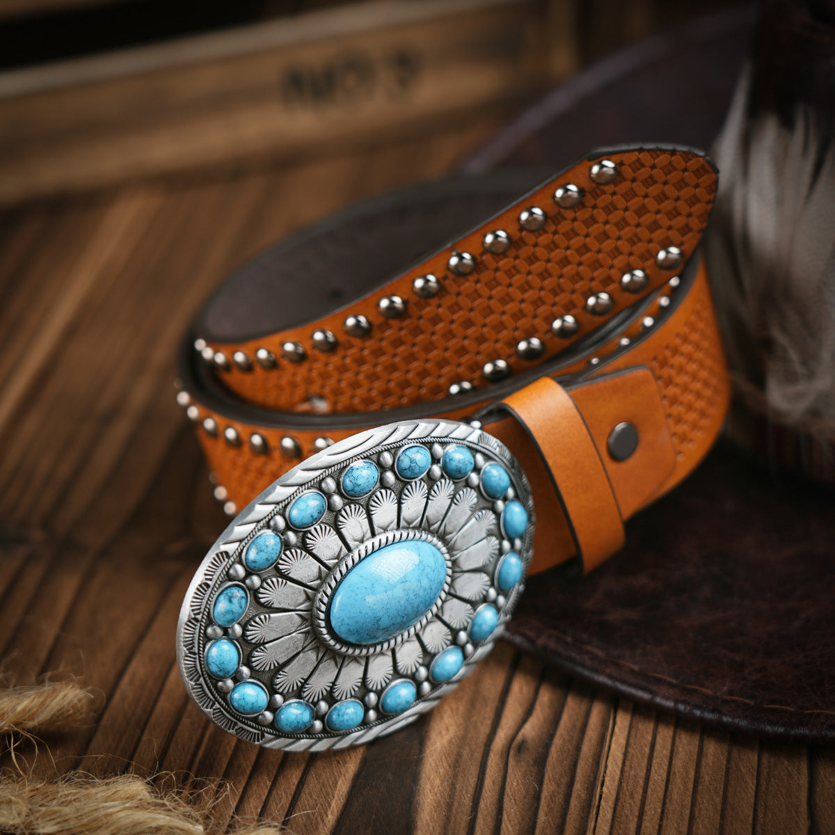Men's Belt Western Style Vegan Leather & Metal Buckle