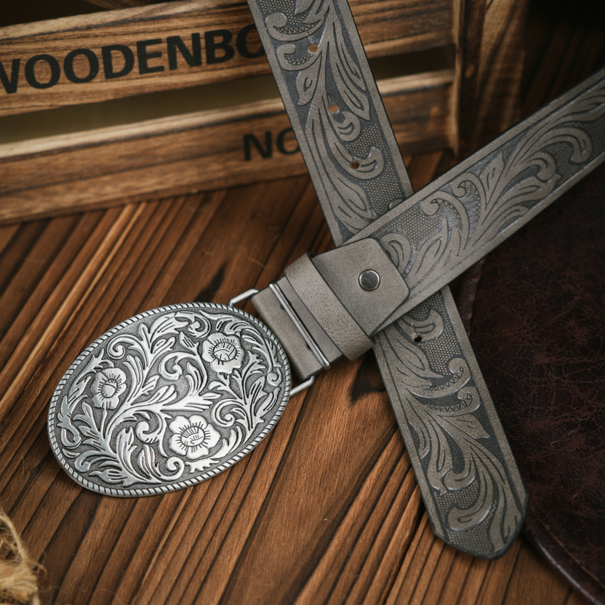 Men's Belt Western Style Vegan Leather & Metal Buckle