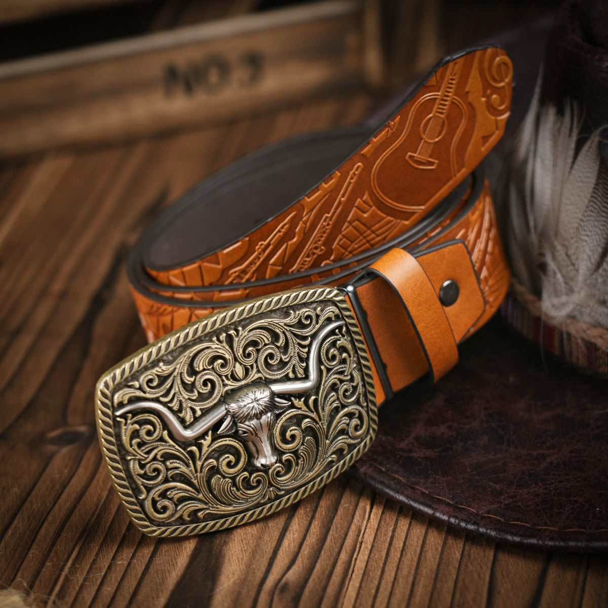 Men's Belt Western Style Vegan Leather & Metal Buckle