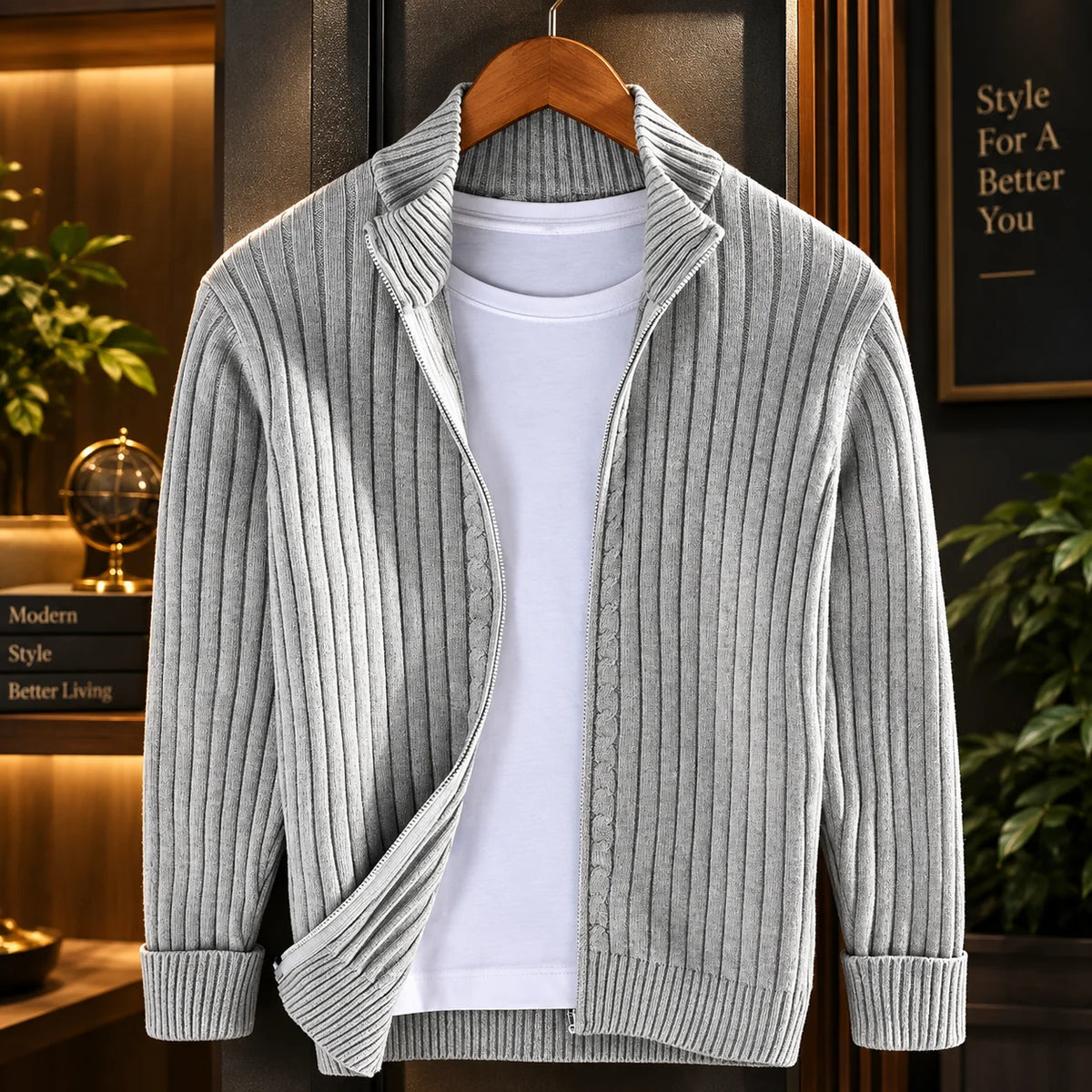 Men's Cardigan Full-Zip Slim Fit Soft Knit