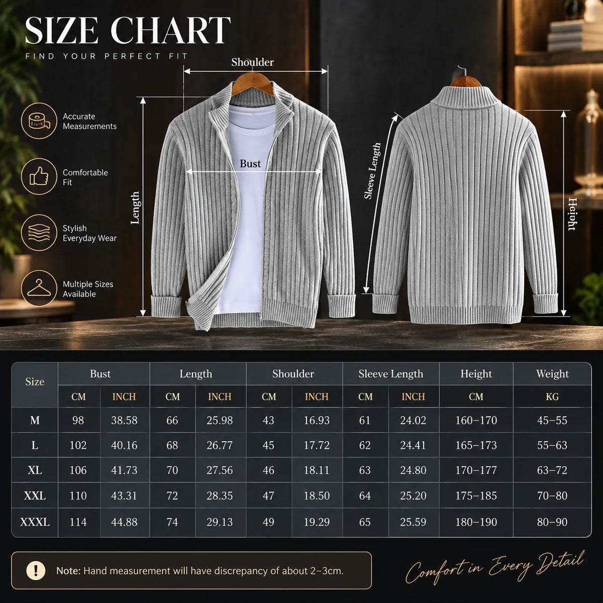 Men's Cardigan Full-Zip Slim Fit Soft Knit