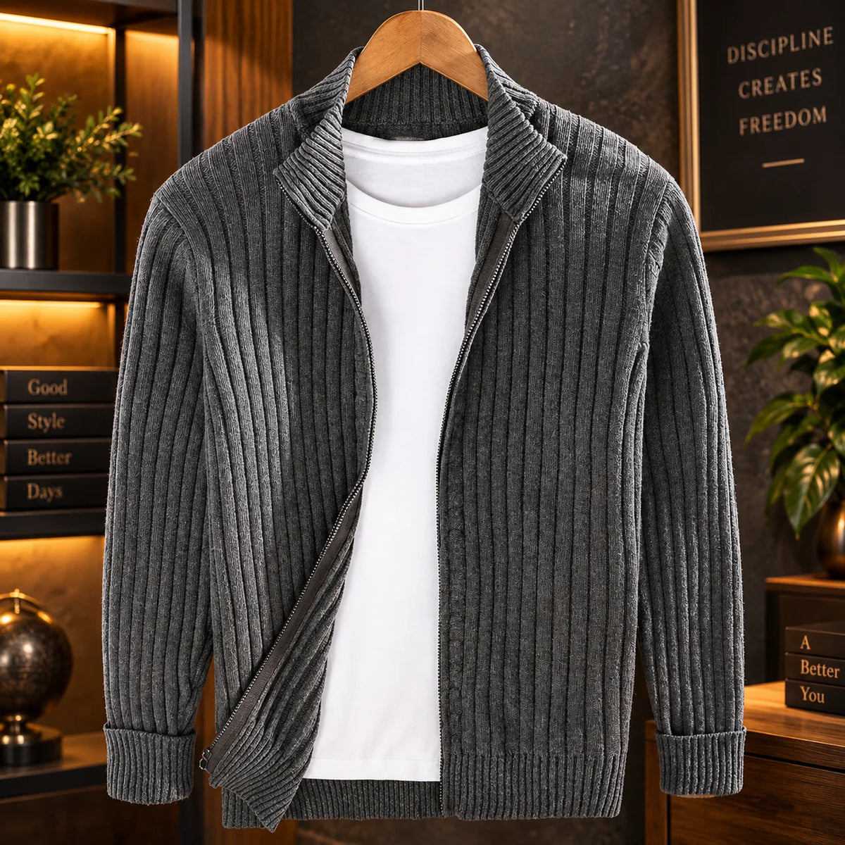 Men's Cardigan Full-Zip Slim Fit Soft Knit