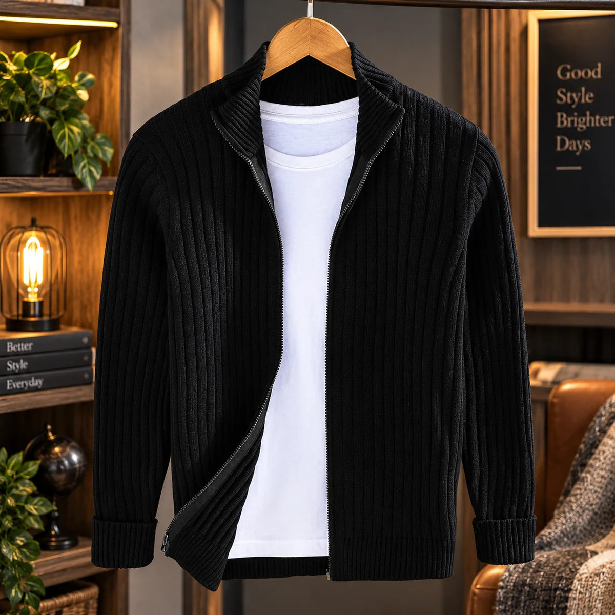 Men's Cardigan Full-Zip Slim Fit Soft Knit