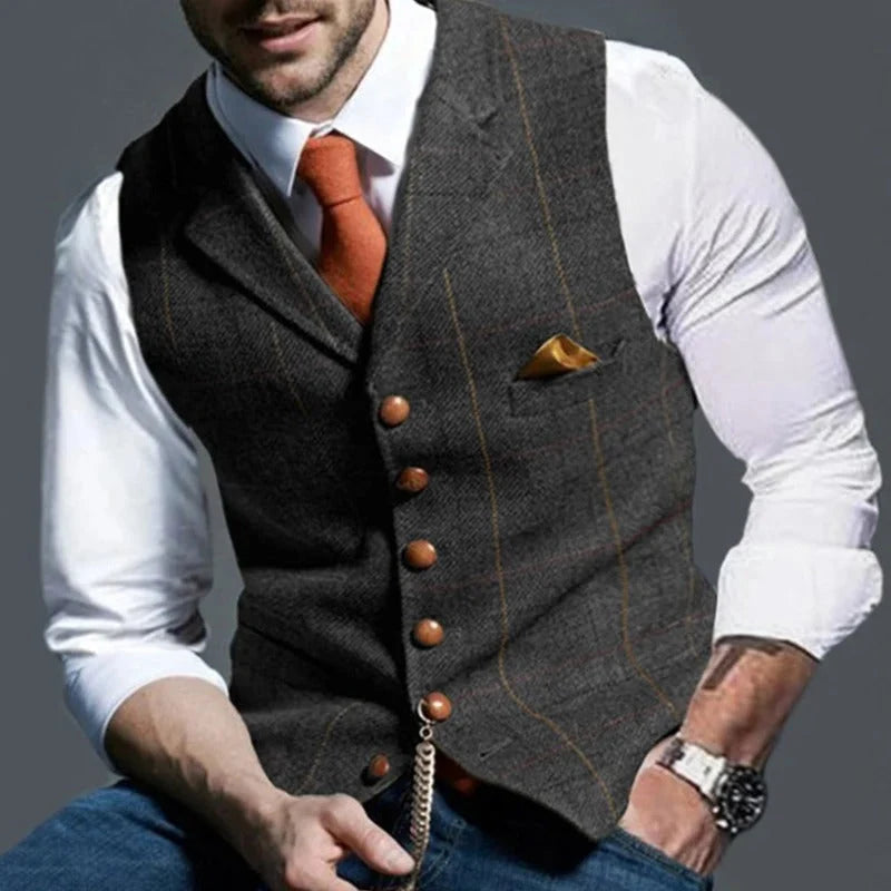 Men's Formal Vest Slim-Fit Checked Single-Breasted