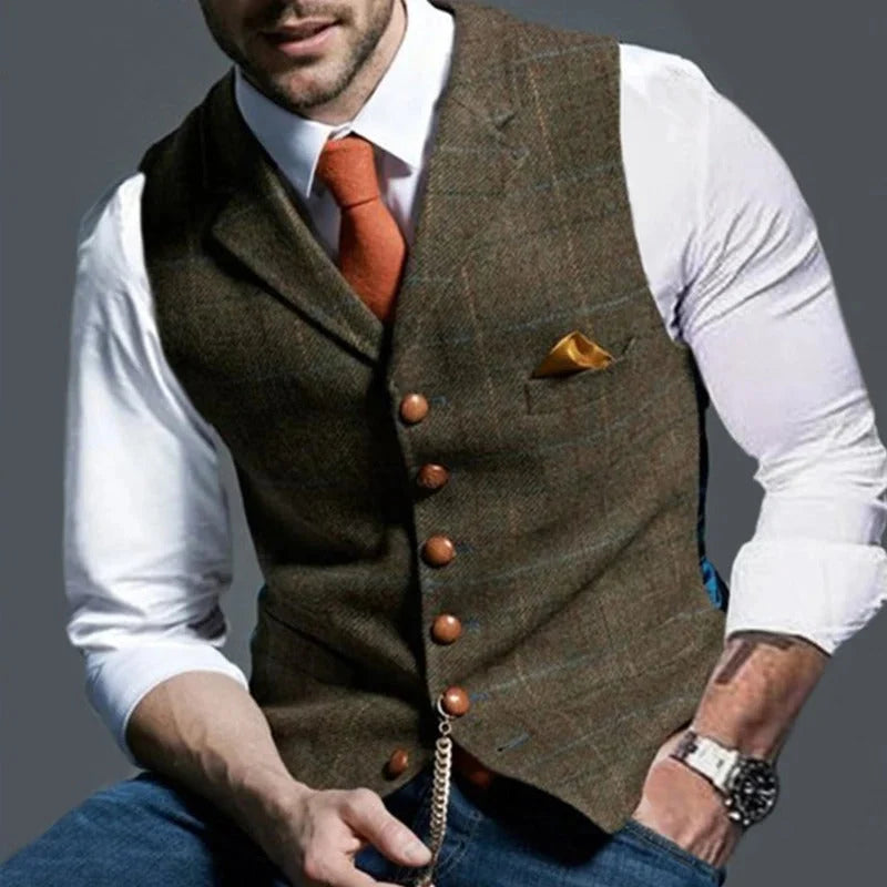 Men's Formal Vest Slim-Fit Checked Single-Breasted