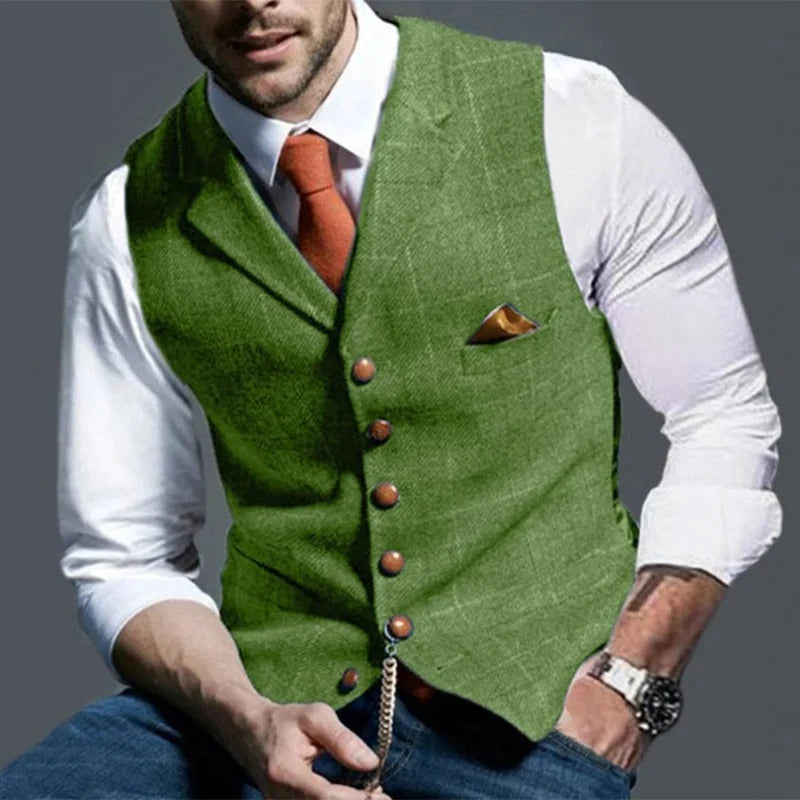 Men's Formal Vest Slim-Fit Checked Single-Breasted