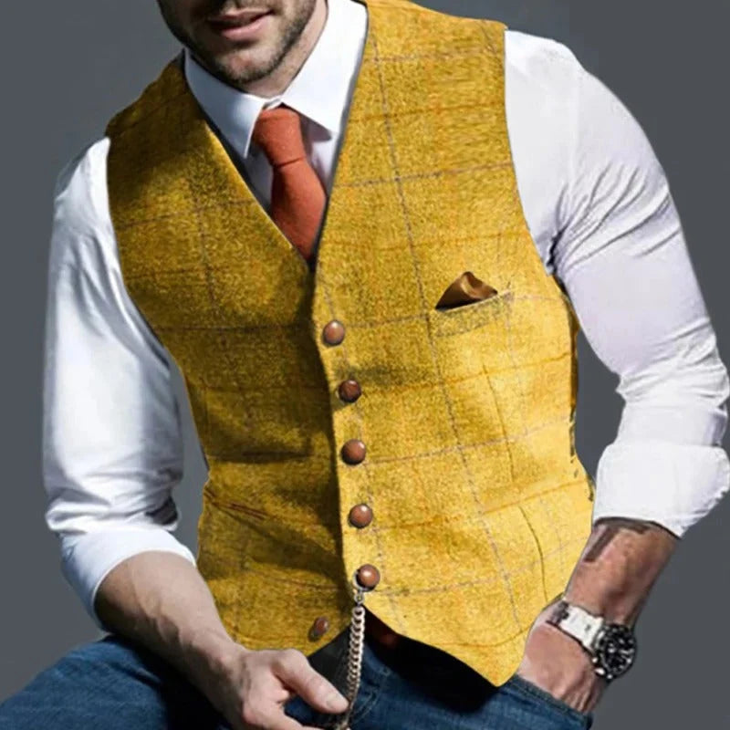 Men's Formal Vest Slim-Fit Checked Single-Breasted