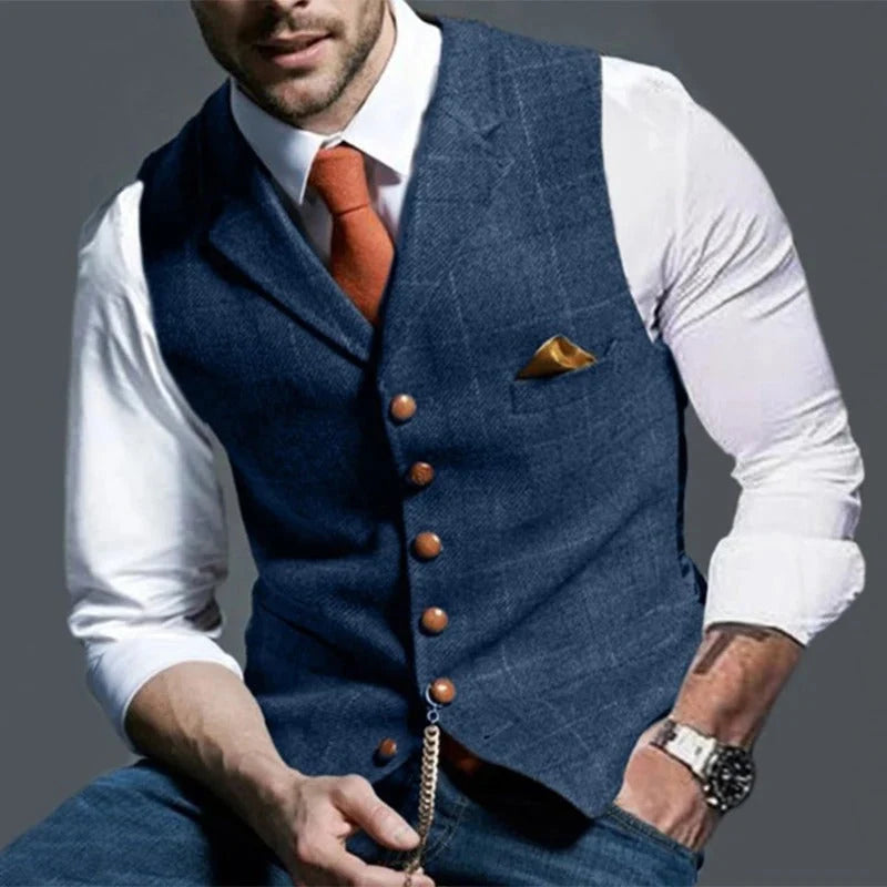Men's Formal Vest Slim-Fit Checked Single-Breasted
