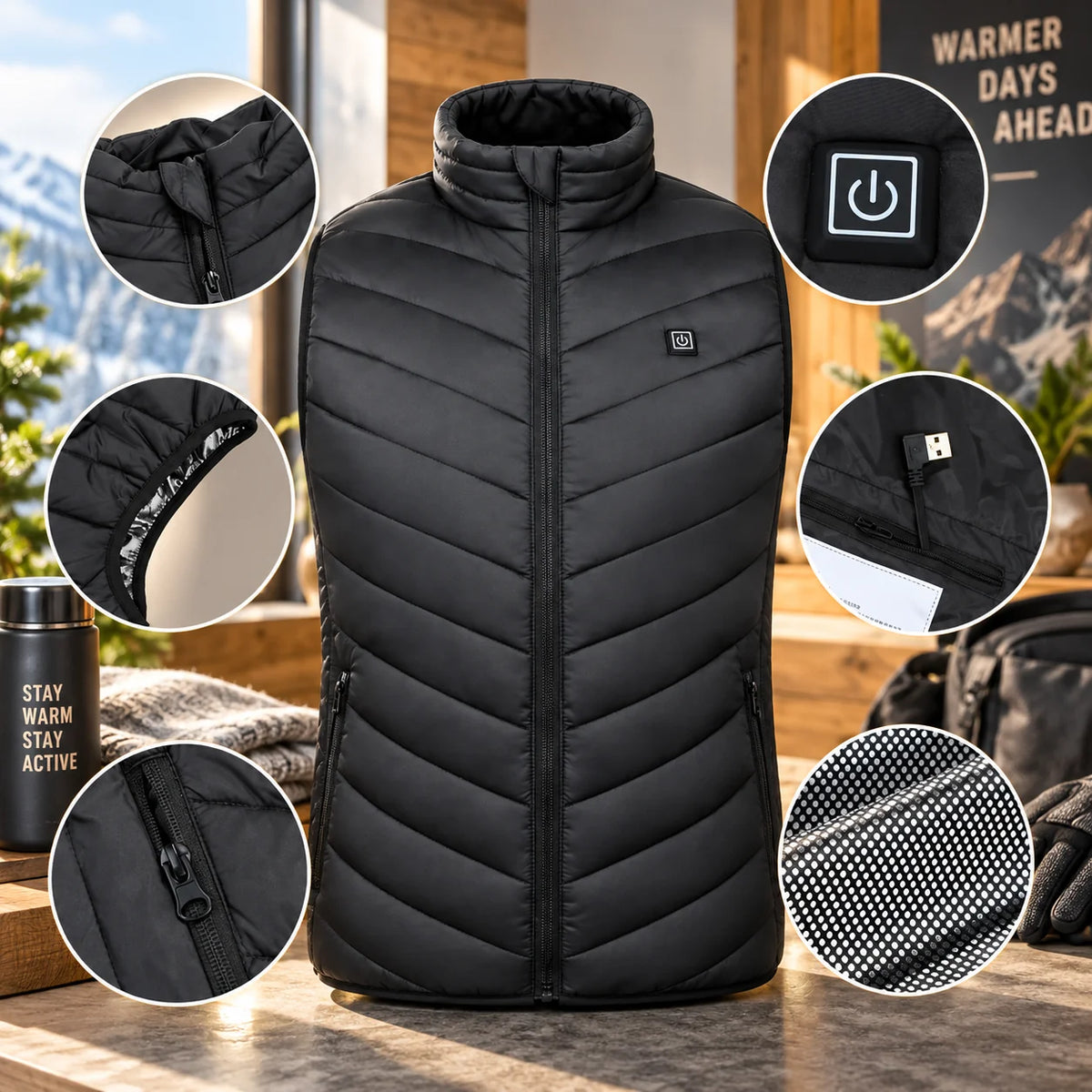 Men's Heated Vest USB-Powered Rapid Heating Wind-Resistant