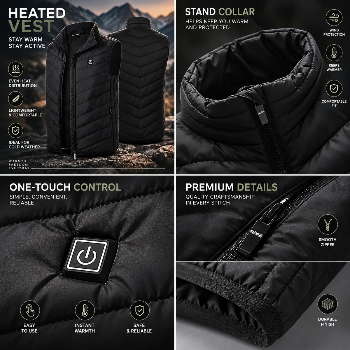 Men's Heated Vest USB-Powered Rapid Heating Wind-Resistant