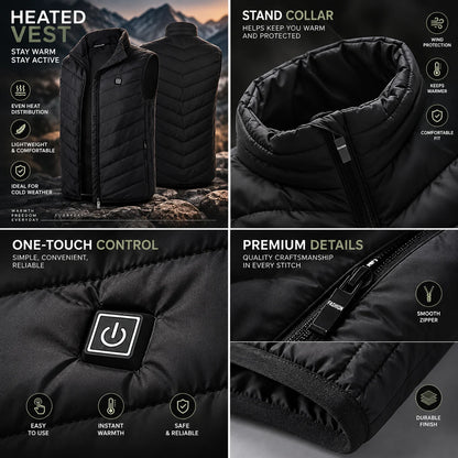Men's Heated Vest USB-Powered Rapid Heating Wind-Resistant