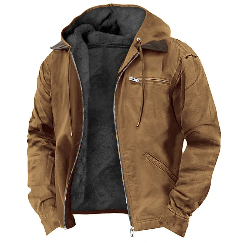 Men's Hooded Jacket Leather-Look Teddy Fleece Lined