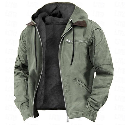 Men's Hooded Jacket Leather-Look Teddy Fleece Lined