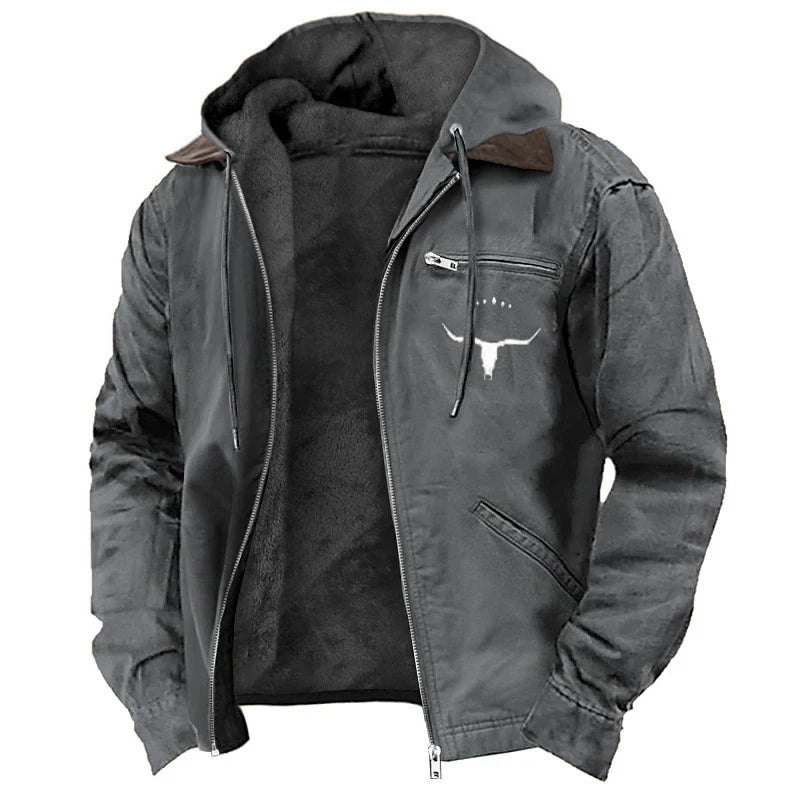 Men's Hooded Jacket Leather-Look Teddy Fleece Lined