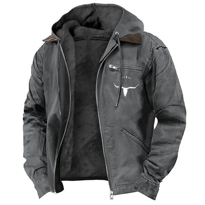 Men's Hooded Jacket Leather-Look Teddy Fleece Lined