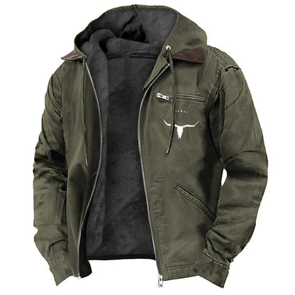 Men's Hooded Jacket Leather-Look Teddy Fleece Lined